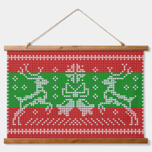 Ugly sweater jingle bells Xmas reindeers crochet Hanging Tapestry