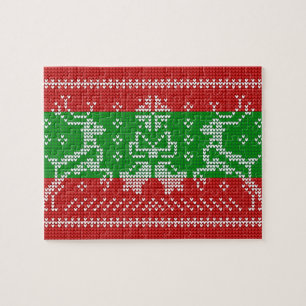 Ugly sweater jingle bells Xmas reindeers crochet Jigsaw Puzzle