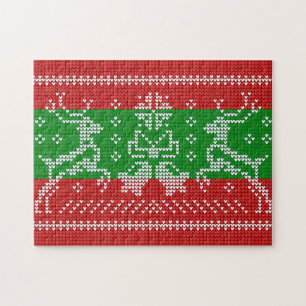 Ugly sweater jingle bells Xmas reindeers crochet Jigsaw Puzzle