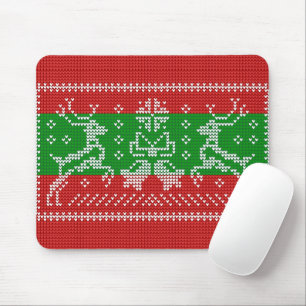 Ugly sweater jingle bells Xmas reindeers crochet Mouse Mat