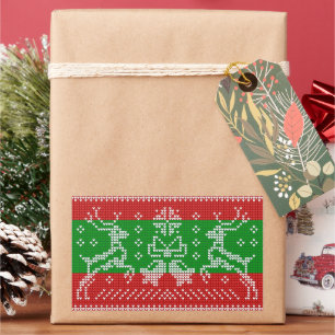Ugly sweater jingle bells Xmas reindeers crochet Rectangular Sticker