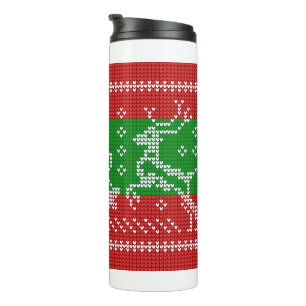 Ugly sweater jingle bells Xmas reindeers crochet Thermal Tumbler