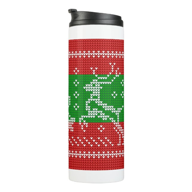 Ugly sweater jingle bells Xmas reindeers crochet Thermal Tumbler (Rotated Right)