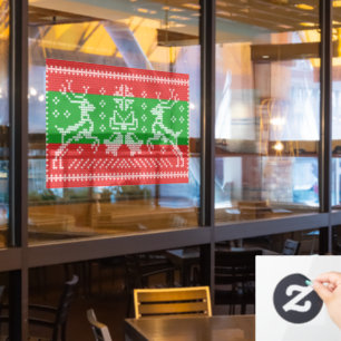 Ugly sweater jingle bells Xmas reindeers crochet Window Cling