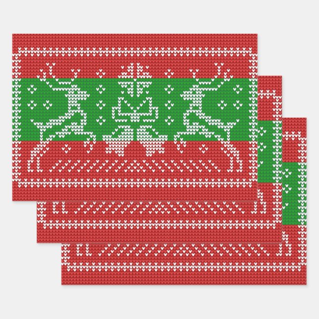 Ugly sweater jingle bells Xmas reindeers crochet Wrapping Paper Sheet (Set)
