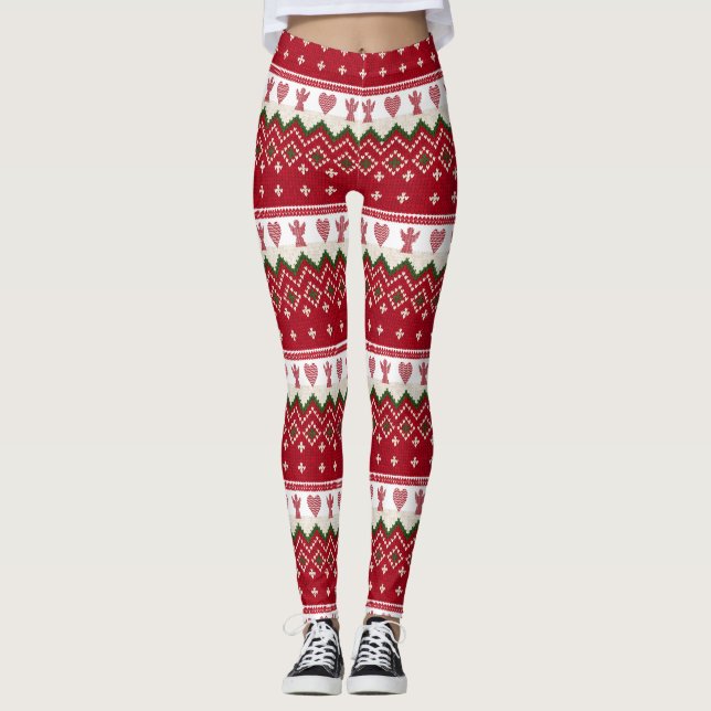 Ugly Sweater Knitted Hygge Angels Hearts Christmas Leggings (Front)