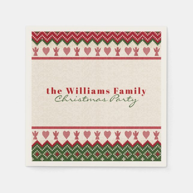 Ugly Sweater Knitted Hygge Angels Hearts Christmas Napkin (Front)