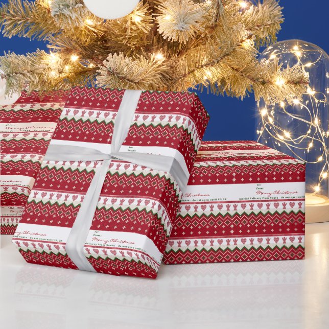 Ugly Sweater Knitted Hygge Angels Hearts Christmas Wrapping Paper (Holidays)