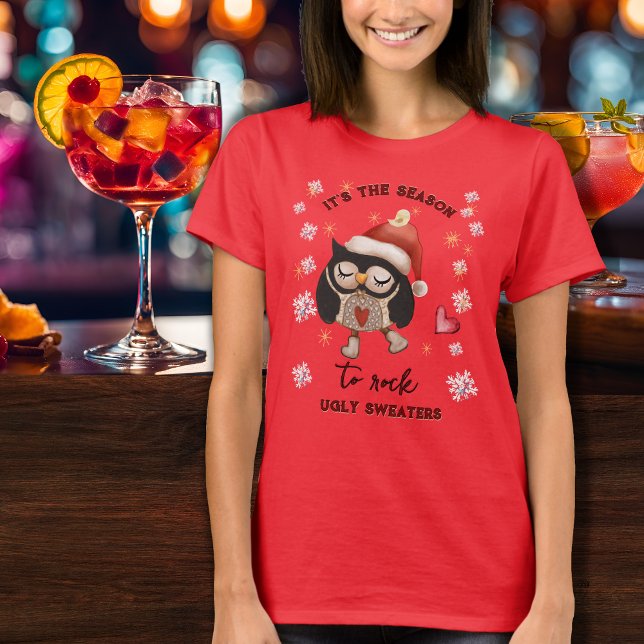 Ugly Sweater lovely Owl Red T-Shirt (Ugly Sweater lovely Owl Red T-Shirt)