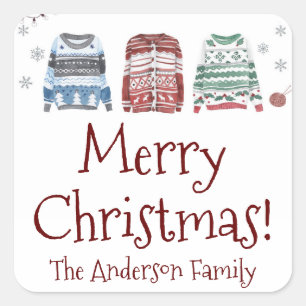 Ugly Sweater Merry Christmas with Name Square Sticker