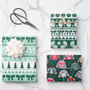 Ugly Sweater Mint and Dark Green Christmas  Wrapping Paper Sheet