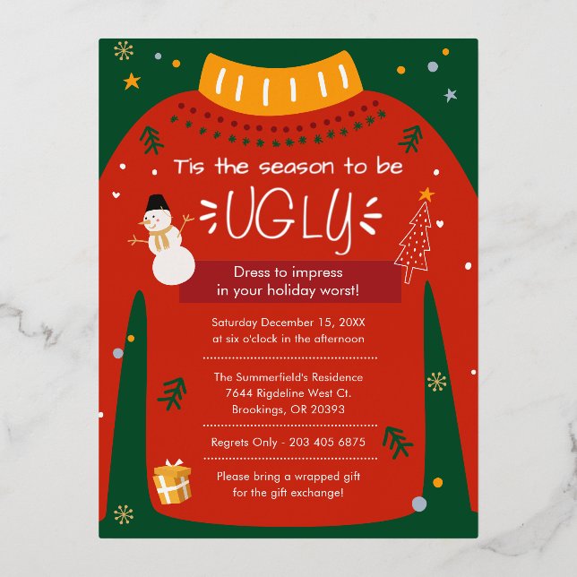 Ugly Sweater Modern Christmas Party Silver Foil Holiday Postcard (Front)