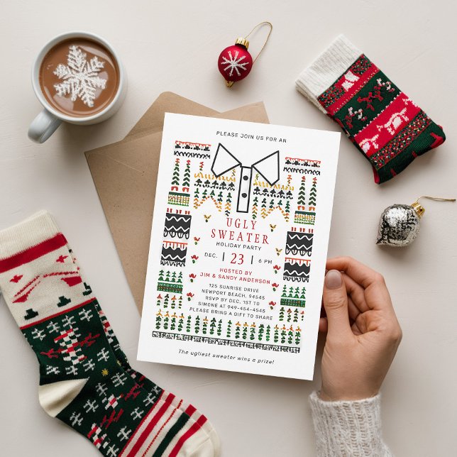 Ugly Sweater Modern Scandinavian Christmas Party Invitation (ugly sweater theme christmas invitation modern minimalist scandinavian classy simple chic)