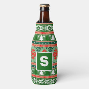 Ugly Sweater Monogram Christmas Bottle Cooler