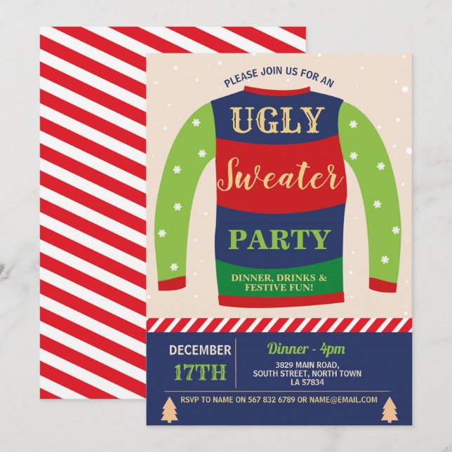 Ugly Sweater Party Christmas Festive Jumpers Snow Invitation (Front/Back)