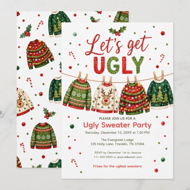 Ugly Sweater Party Invitation (Front/Back)