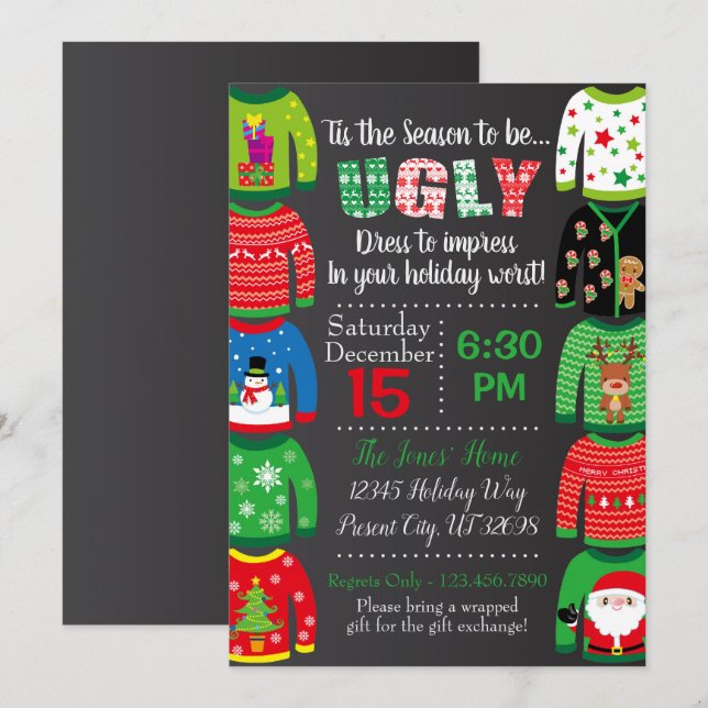 Ugly Sweater Party Invitation - Christmas Party (Front/Back)