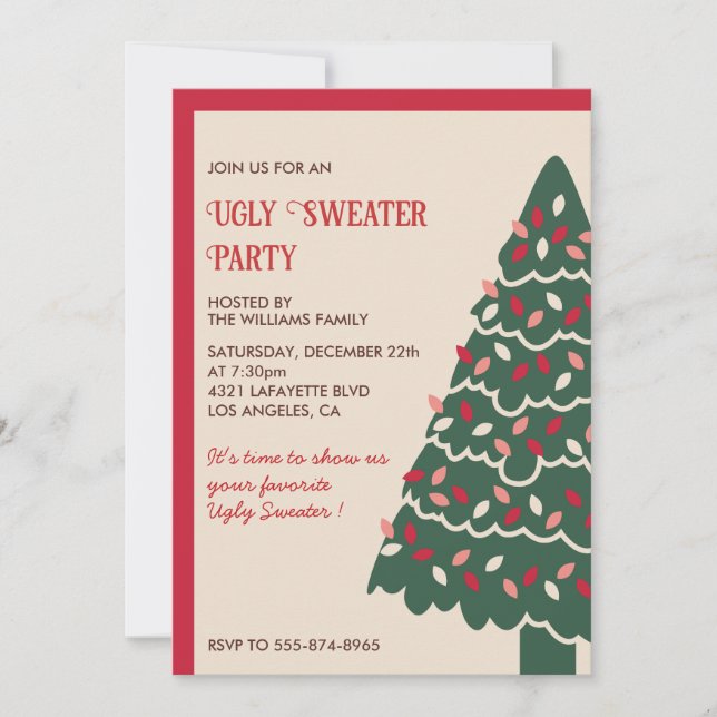 Ugly Sweater Party Invitation Classic Giant Tree (Front)