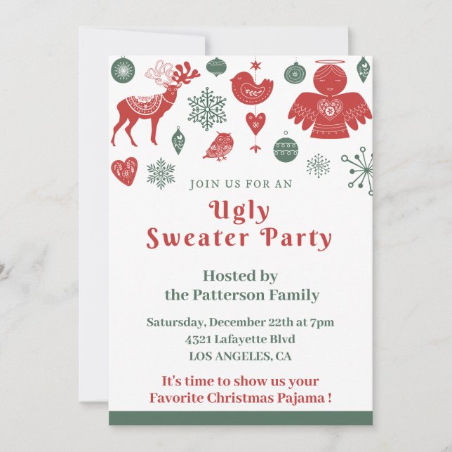 Ugly Sweater Party Invitation elegant fun Nordic  (Front)