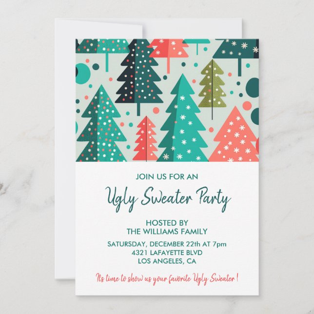 Ugly sweater party invitation Forest Snowfall (Front)