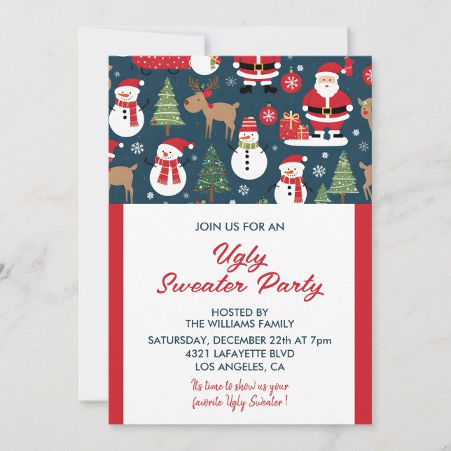 Ugly sweater party invitation trees Snowman (Front)