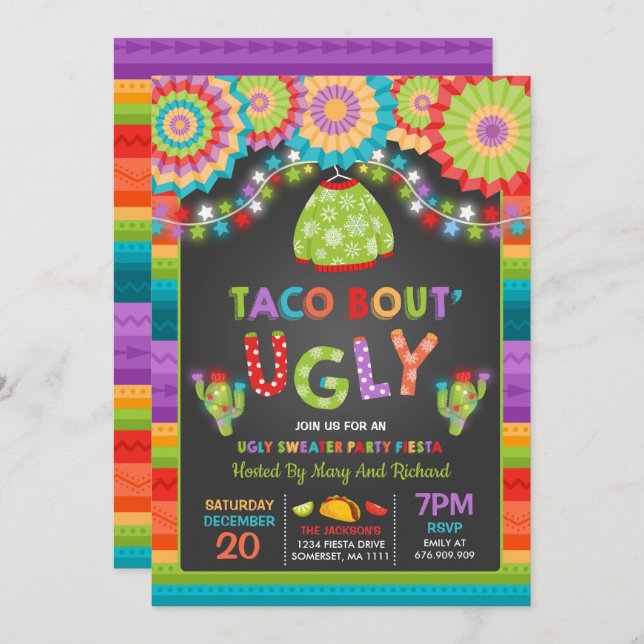 Ugly Sweater Party Invite  Fiesta Taco Bout Ugly (Front/Back)