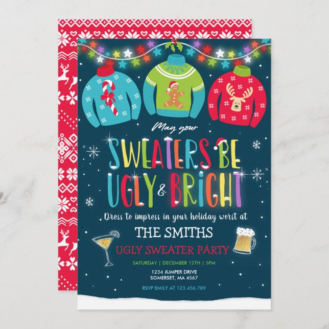 Ugly Sweater Party Invite Ugly And Bright Sweater (Front/Back)