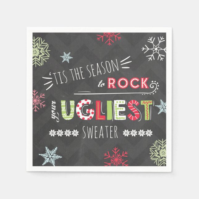 Ugly Sweater Party Napkin The season Chalkboard (Front)