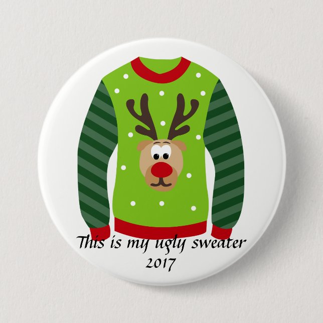 Ugly Sweater Party Reindeer Christmas Pin (Front)