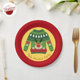 Ugly Sweater Party Reindeer Paper Plate