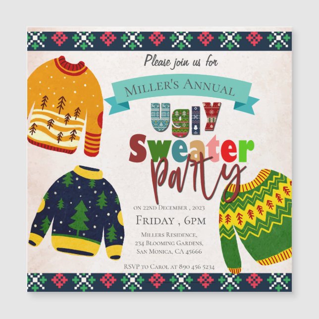 Ugly Sweater Pattern Christmas Party Invitation (Front)