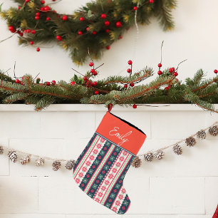 Ugly Sweater Pattern Cute Merry Christmas Large Christmas Stocking