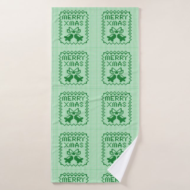 Ugly sweater pattern jingle bells and Merry Xmas w Bath Towel (Bath Towel)