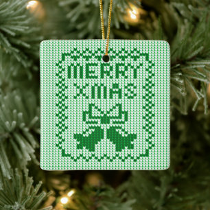 Ugly sweater pattern jingle bells and Merry Xmas w Ceramic Ornament