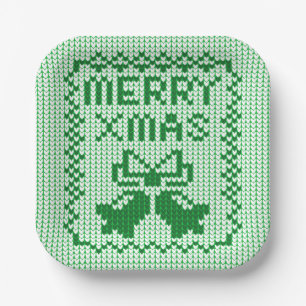 Ugly sweater pattern jingle bells and Merry Xmas w Paper Plate