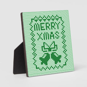 Ugly sweater pattern jingle bells and Merry Xmas w Plaque