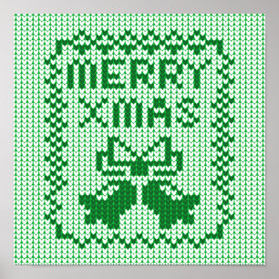 Ugly sweater pattern jingle bells and Merry Xmas w Poster