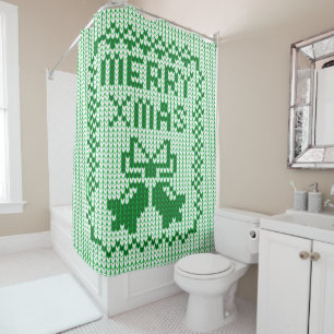 Ugly sweater pattern jingle bells and Merry Xmas w Shower Curtain