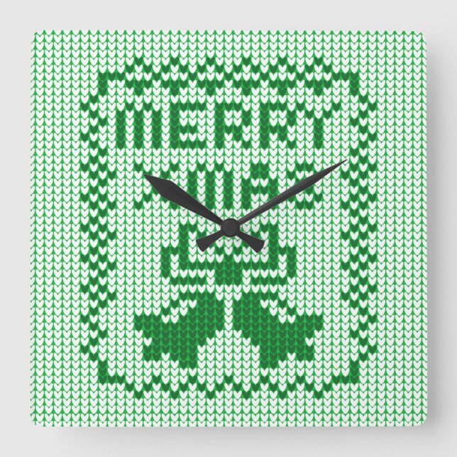 Ugly sweater pattern jingle bells and Merry Xmas w Square Wall Clock (Front)