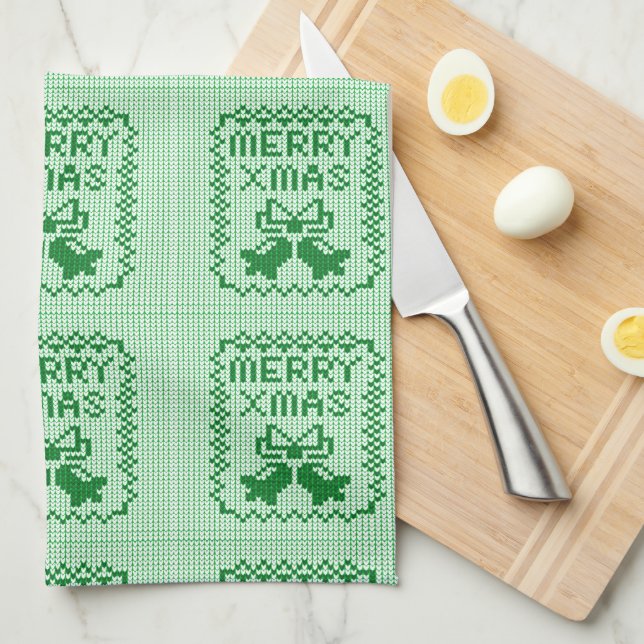 Ugly sweater pattern jingle bells and Merry Xmas w Tea Towel (Quarter Fold)