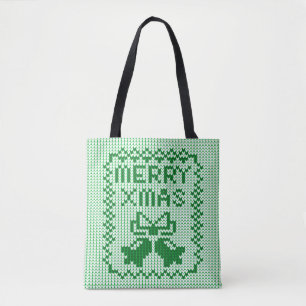 Ugly sweater pattern jingle bells and Merry Xmas w Tote Bag