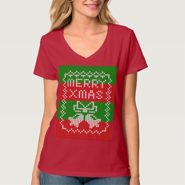 Ugly sweater pattern jingle bells Merry Xmas yarn (Front)