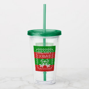 Ugly sweater pattern jingle bells Merry Xmas yarn Acrylic Tumbler
