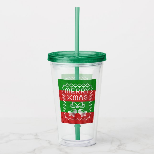 Ugly sweater pattern jingle bells Merry Xmas yarn Acrylic Tumbler (Front)