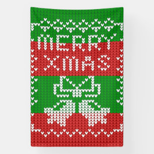 Ugly sweater pattern jingle bells Merry Xmas yarn Banner