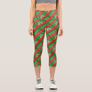 Ugly sweater pattern jingle bells Merry Xmas yarn Capri Leggings