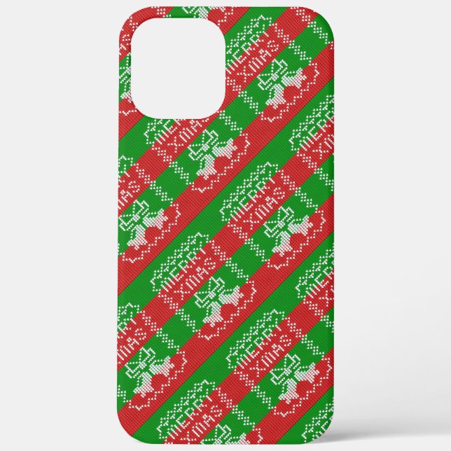 Ugly sweater pattern jingle bells Merry Xmas yarn Case-Mate iPhone Case (Back)