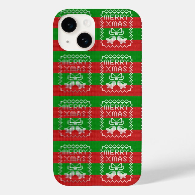 Ugly sweater pattern jingle bells Merry Xmas yarn Case-Mate iPhone Case (Back)