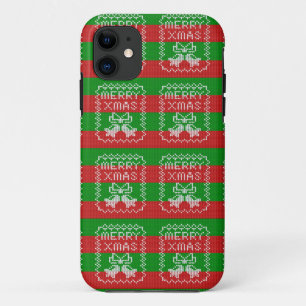 Ugly sweater pattern jingle bells Merry Xmas yarn iPhone 11 Case