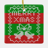 Ugly sweater pattern jingle bells Merry Xmas yarn
